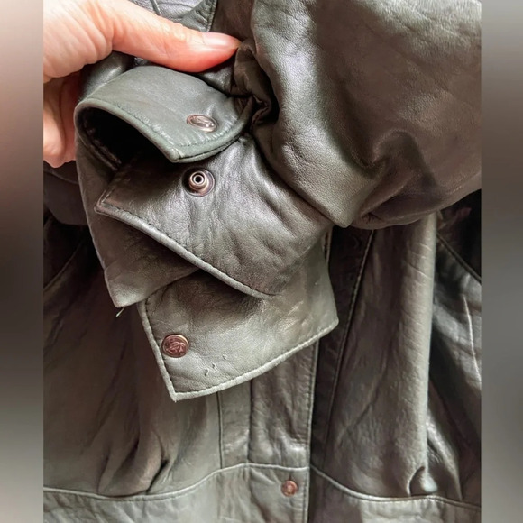 Vintage Oscar Leopold emerald green oversized soft leather full zip jacket Sz L - Picture 8 of 13